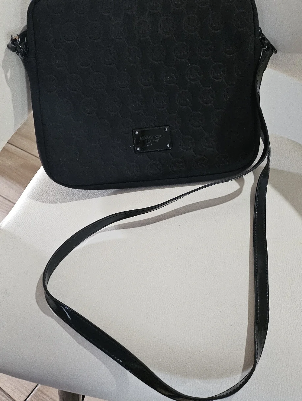 Michael Kors Mono Embossed Neoprene iPad Crossbody Bag Black Padded Tablet Purse
